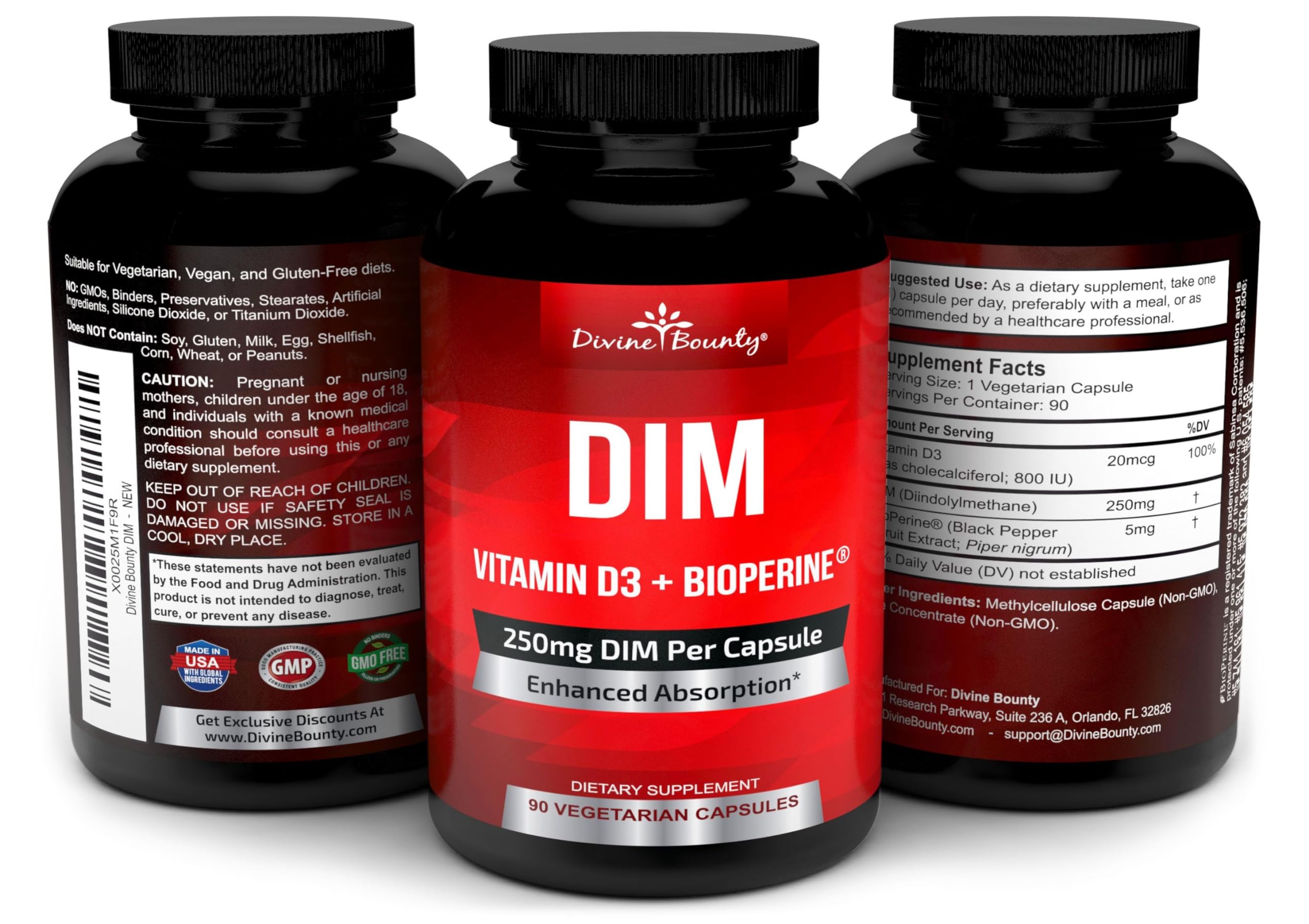Divine Bounty 90 veggie capsules packaging emphasizes clean formula.