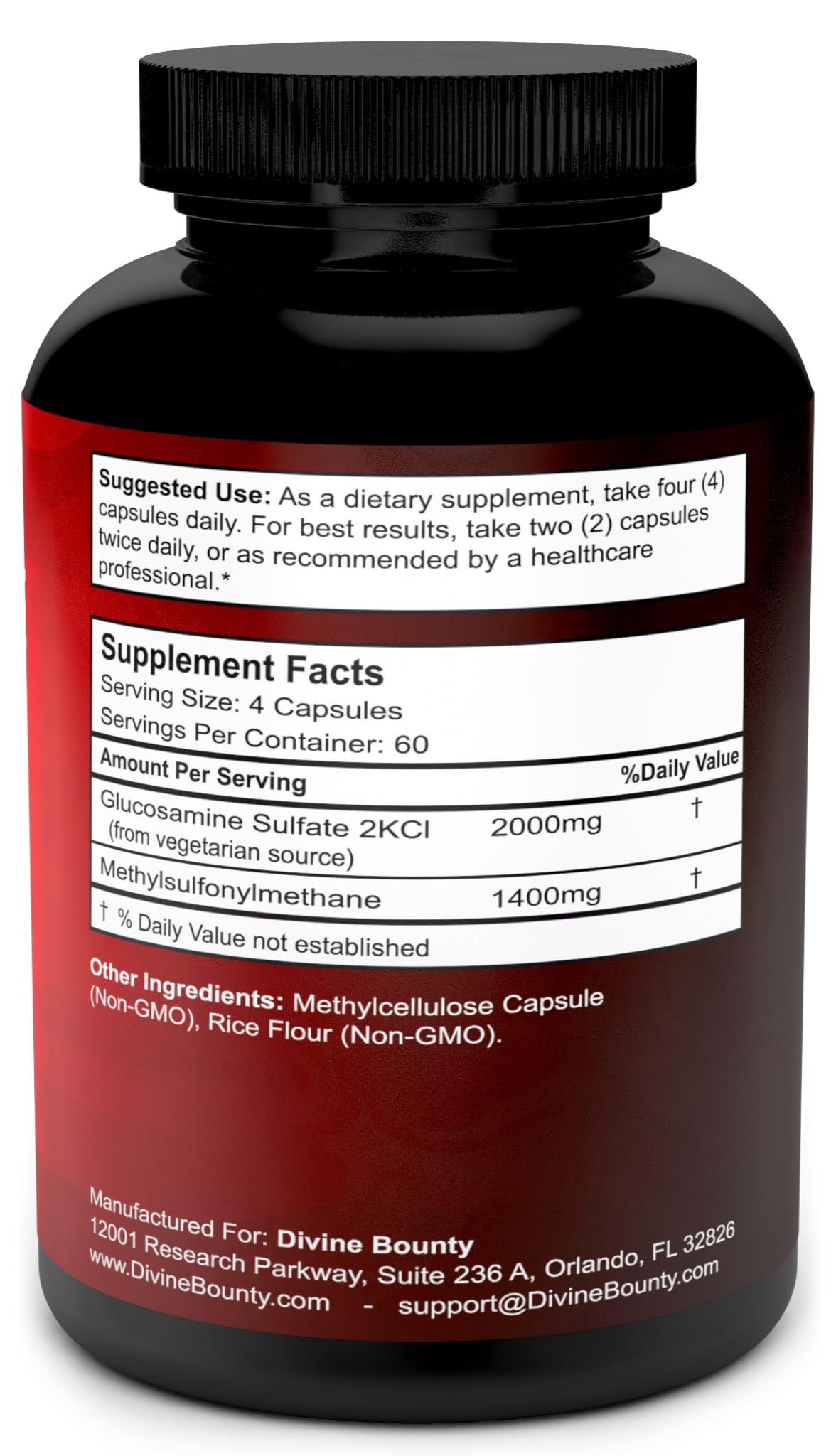 Divine Bounty MSM capsules highlighting synergistic joint care.