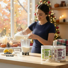 Divine Health Fiber Zone label highlights psyllium husk and inulin blend for regularity.
