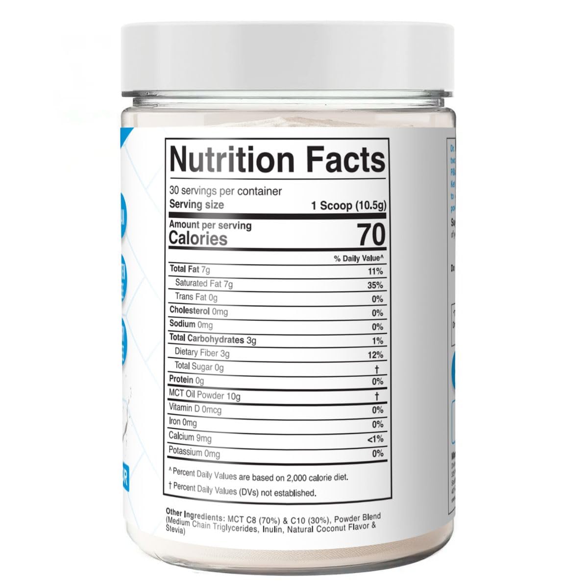 Divine Health Keto Zone MCT Powder shows 75% C8 and 25% C10 fats.