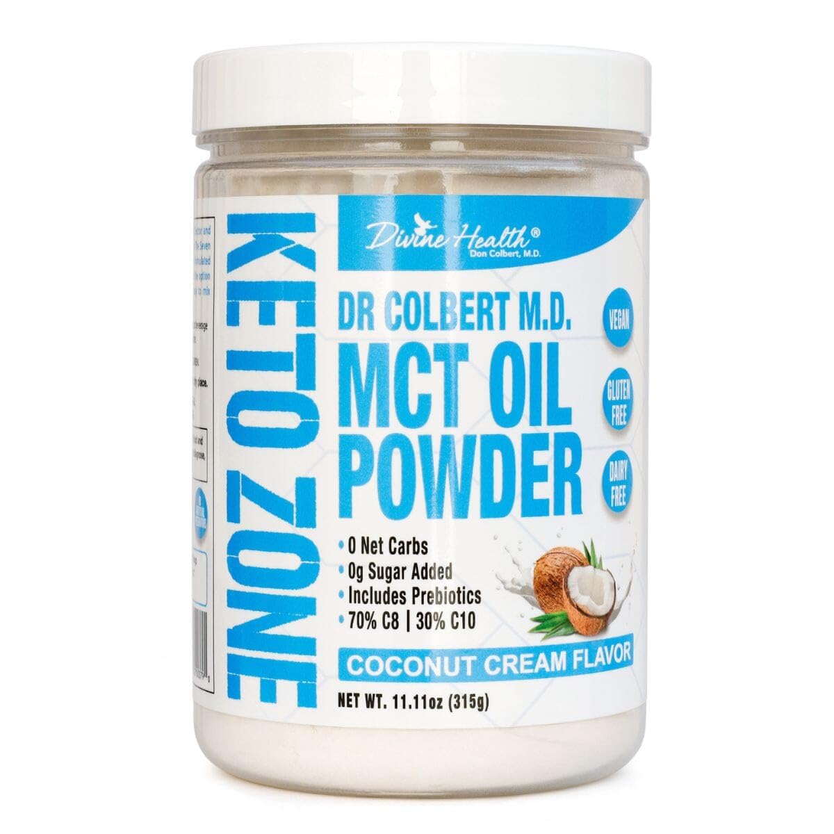 Divine Health Keto Zone MCT Powder coconut cream flavor package, premium keto option.
