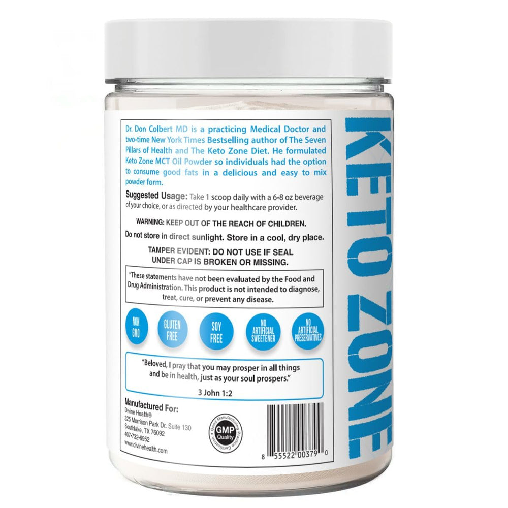 Divine Health Keto Zone MCT Powder coconut cream flavor in a serving.