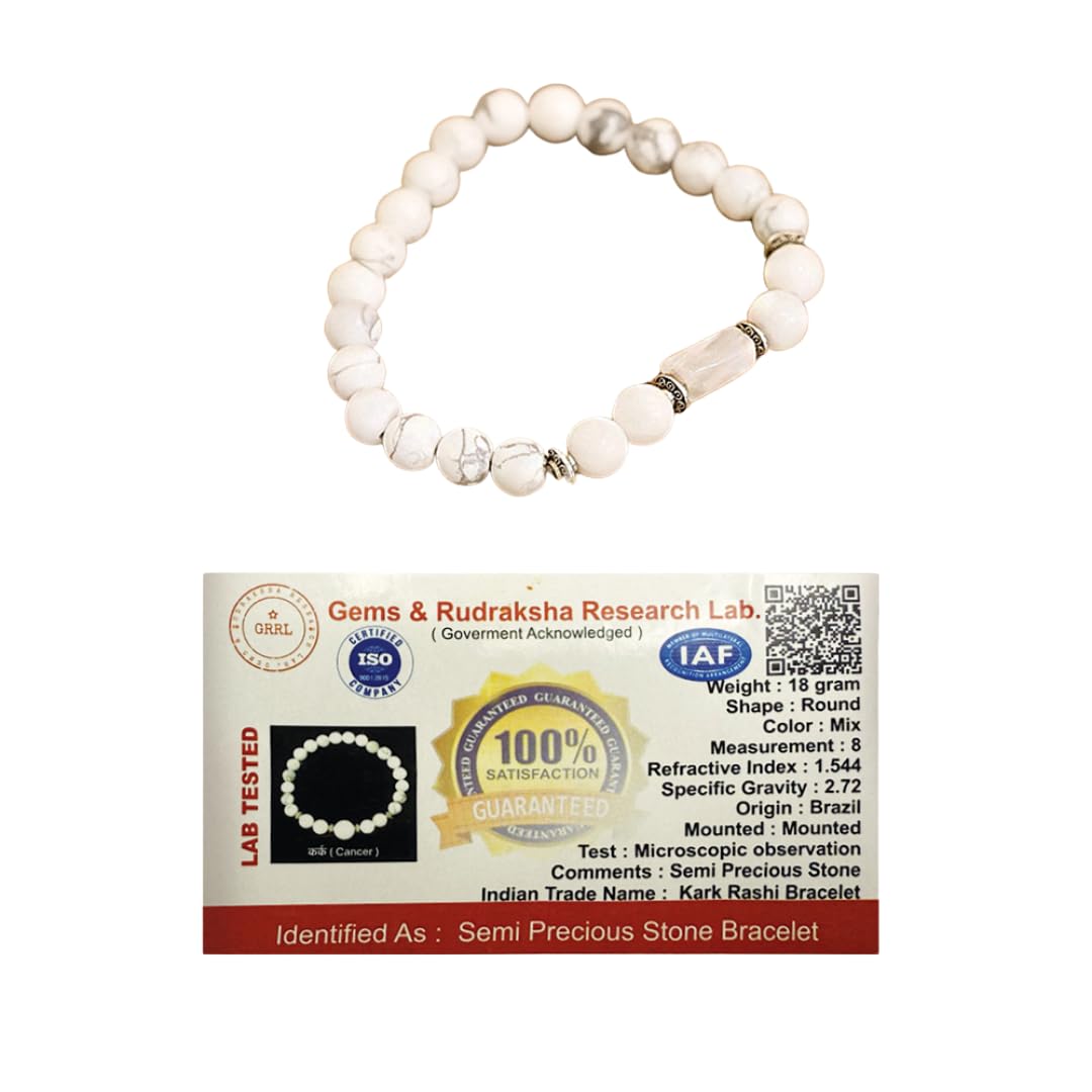 Divine Hindu Howlite bracelet with Cancer zodiac symbol promoting balanced mood