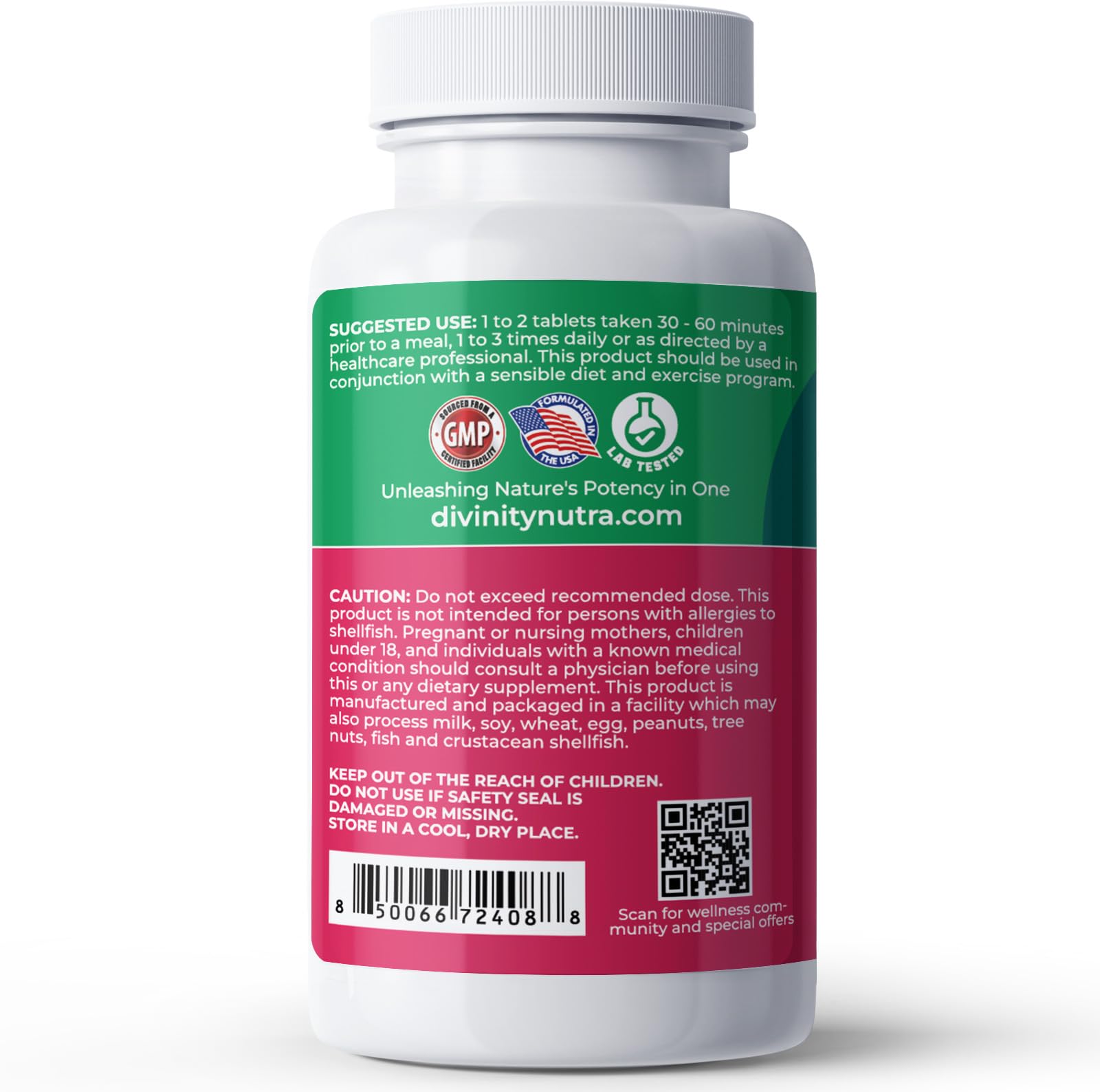 Divinity Nutra Chitosan third-party testing badge for quality.