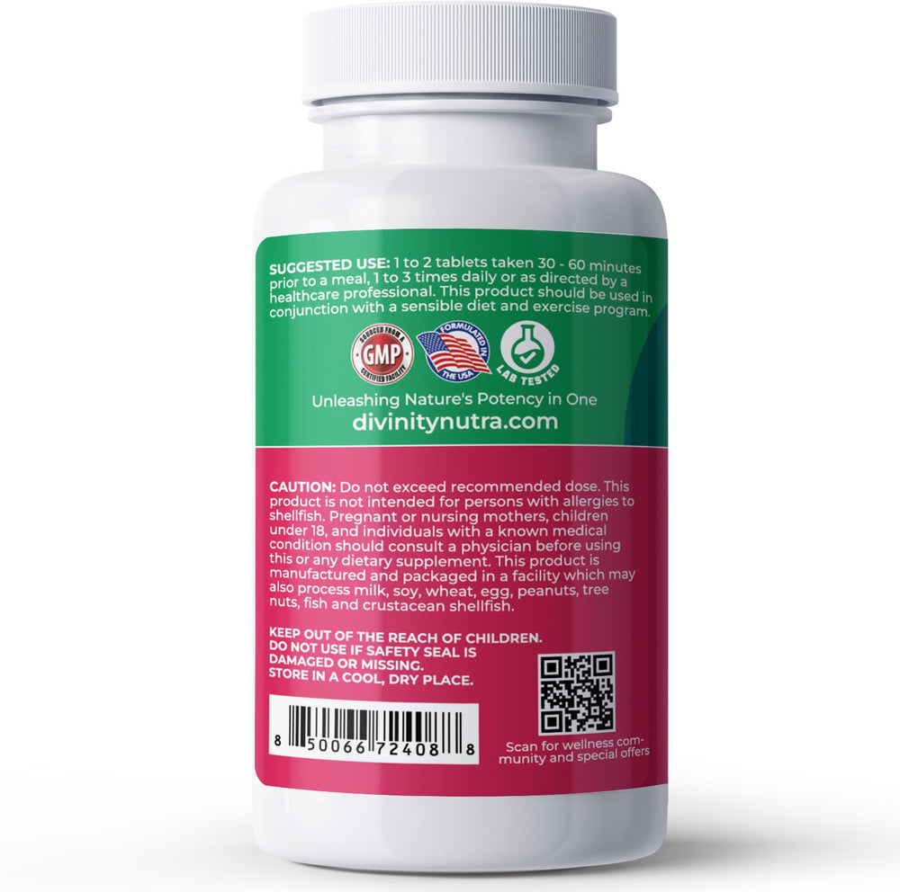 Divinity Nutra Chitosan third-party testing badge for quality.