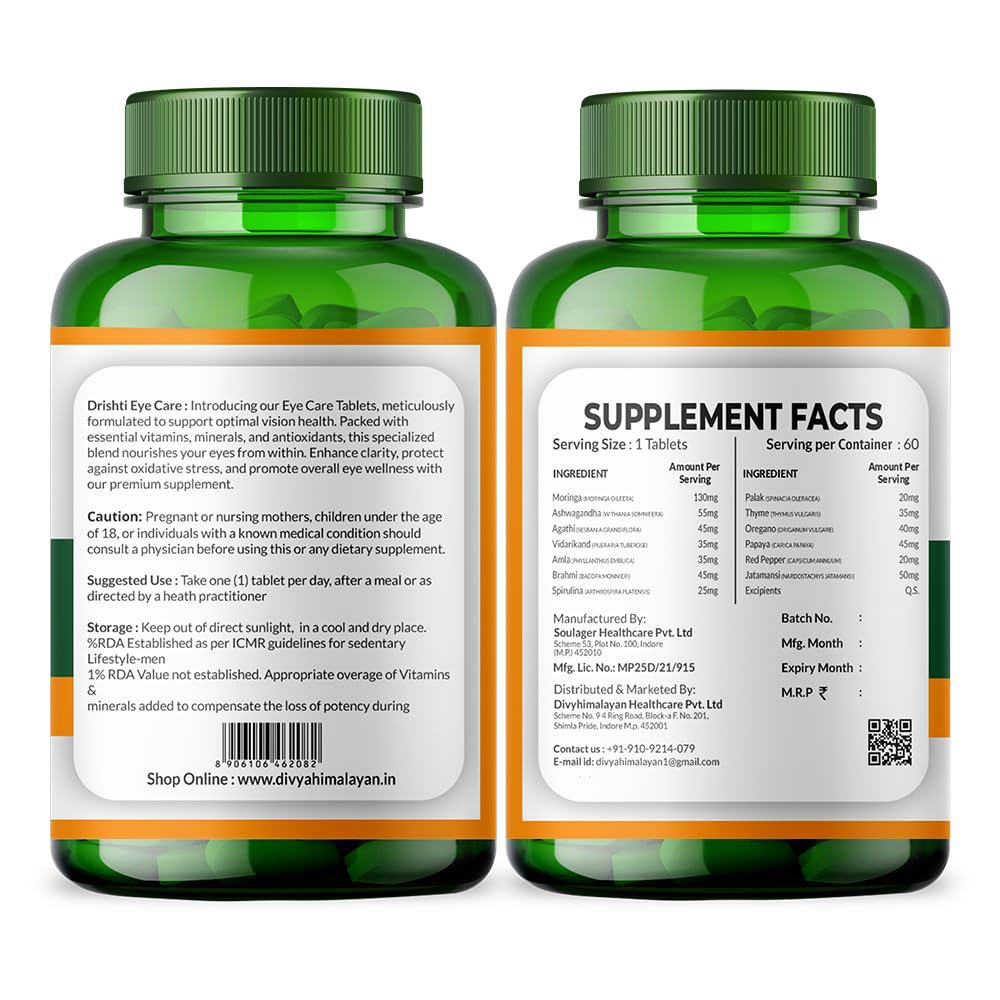 Divya Himalayan eye vitamins tablets close-up highlighting plant-based formula for vision support