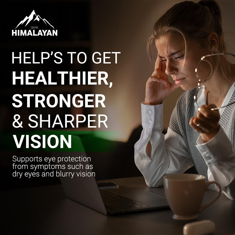 Divya Himalayan vision support capsules on a daily-use container for macular health