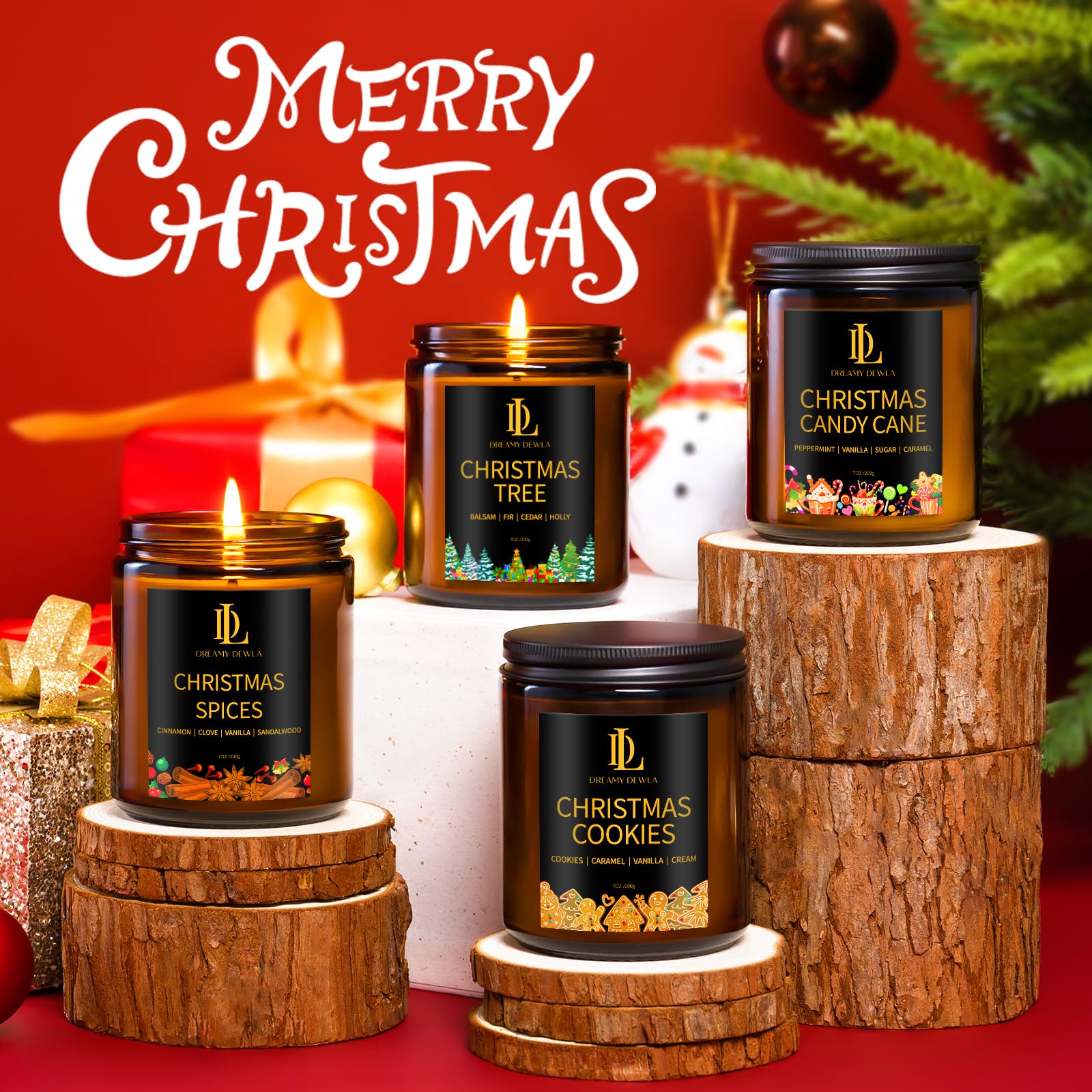 DL Dreamy Dewla Christmas Tree candle creates evergreen ambiance.