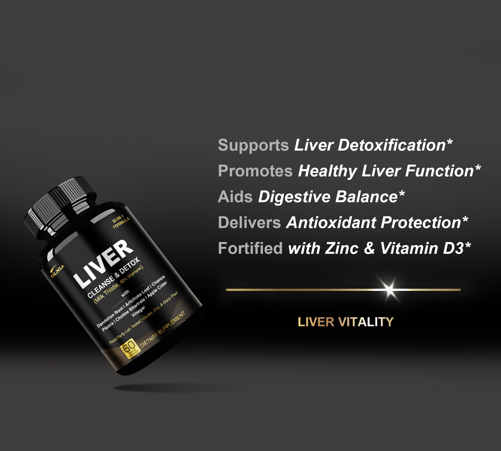 DLNIA apple cider vinegar capsule emphasizing cleanse and liver system support