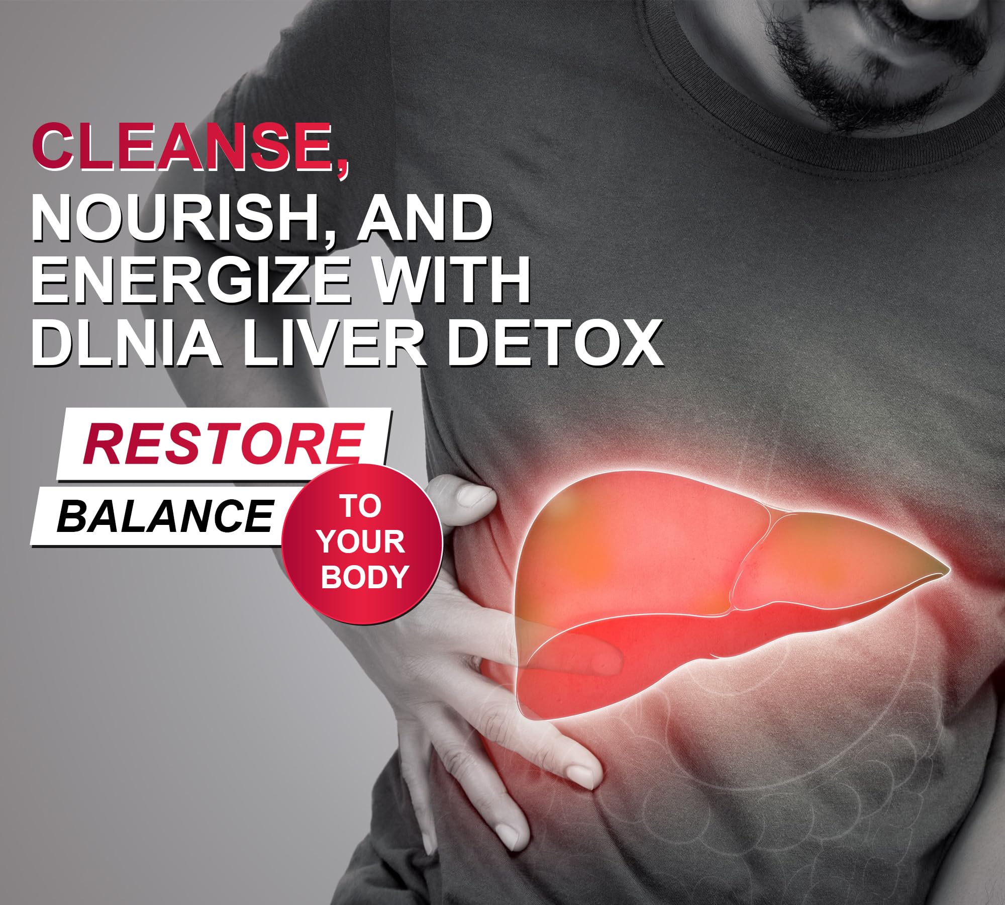DLNIA energy-boost capsule portraying daytime vitality through liver-friendly support
