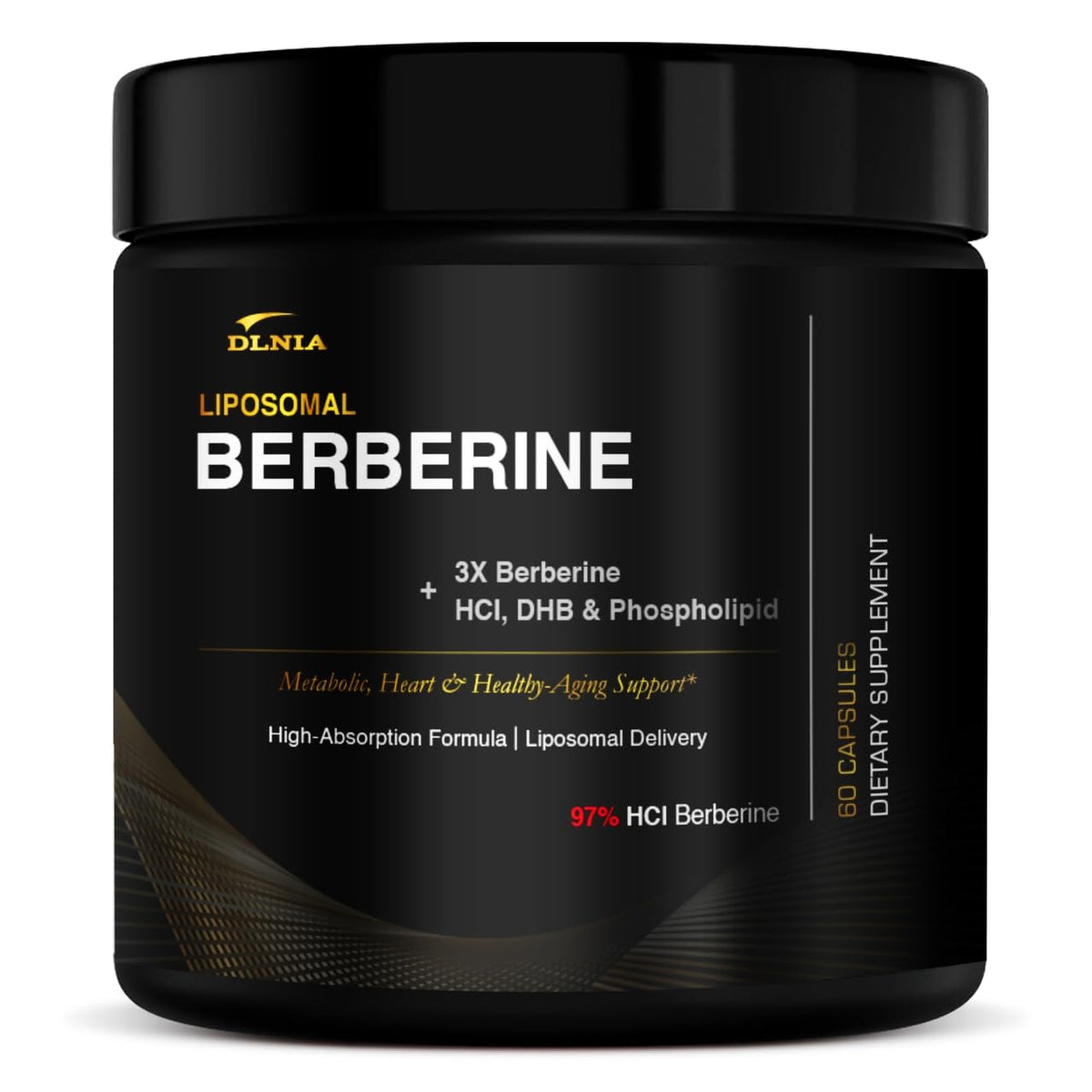 DLNIA liposomal berberine bottle emphasizes enhanced absorption for daily metabolic support.