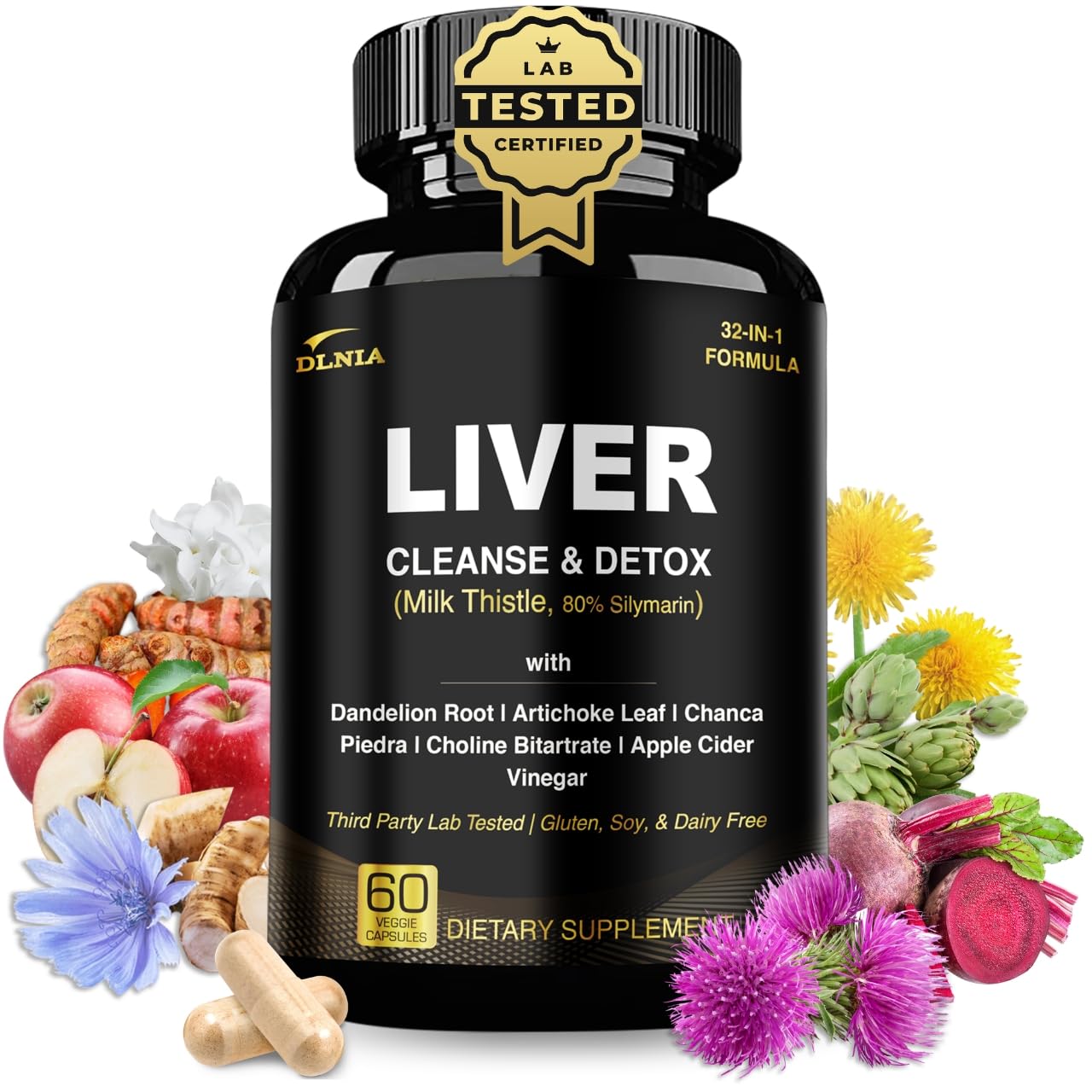 DLNIA liver cleanse bottle showing packaging for detox support