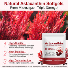 Closeup of DLOMFVFQ astaxanthin softgel highlighting texture and potency