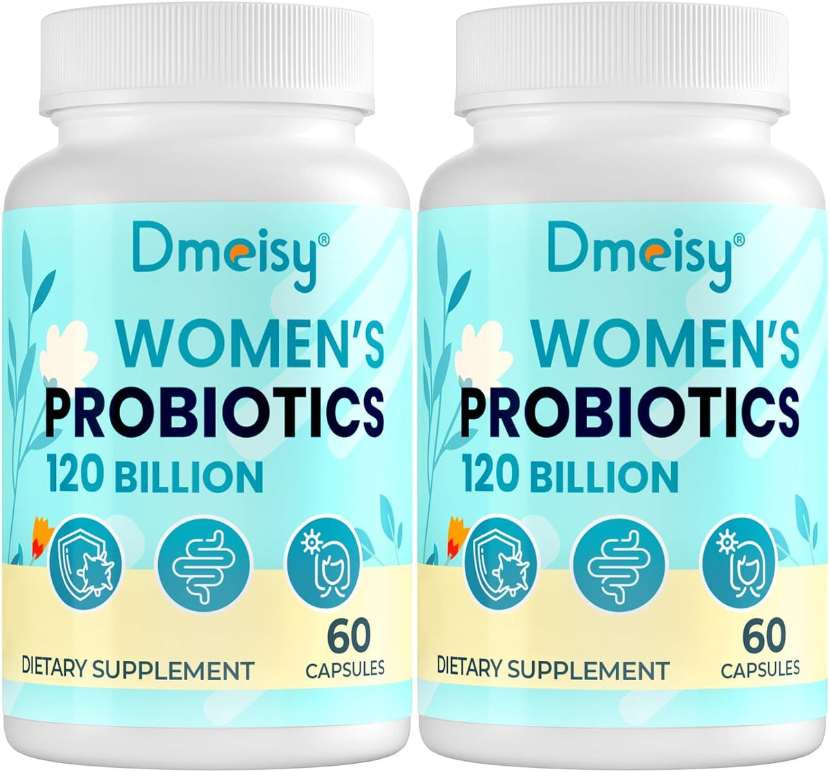 Dmeisy 120 Billion CFU bottle pour promotes easy daily probiotic support for menopause