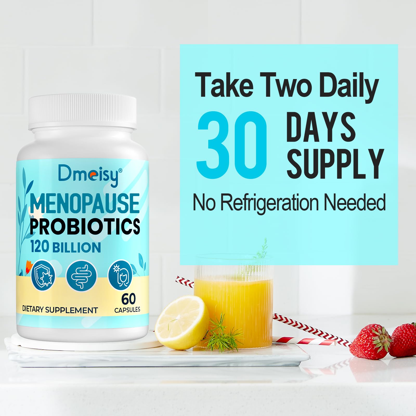 Dmeisy packaging shows 60 capsules per bottle for monthly use