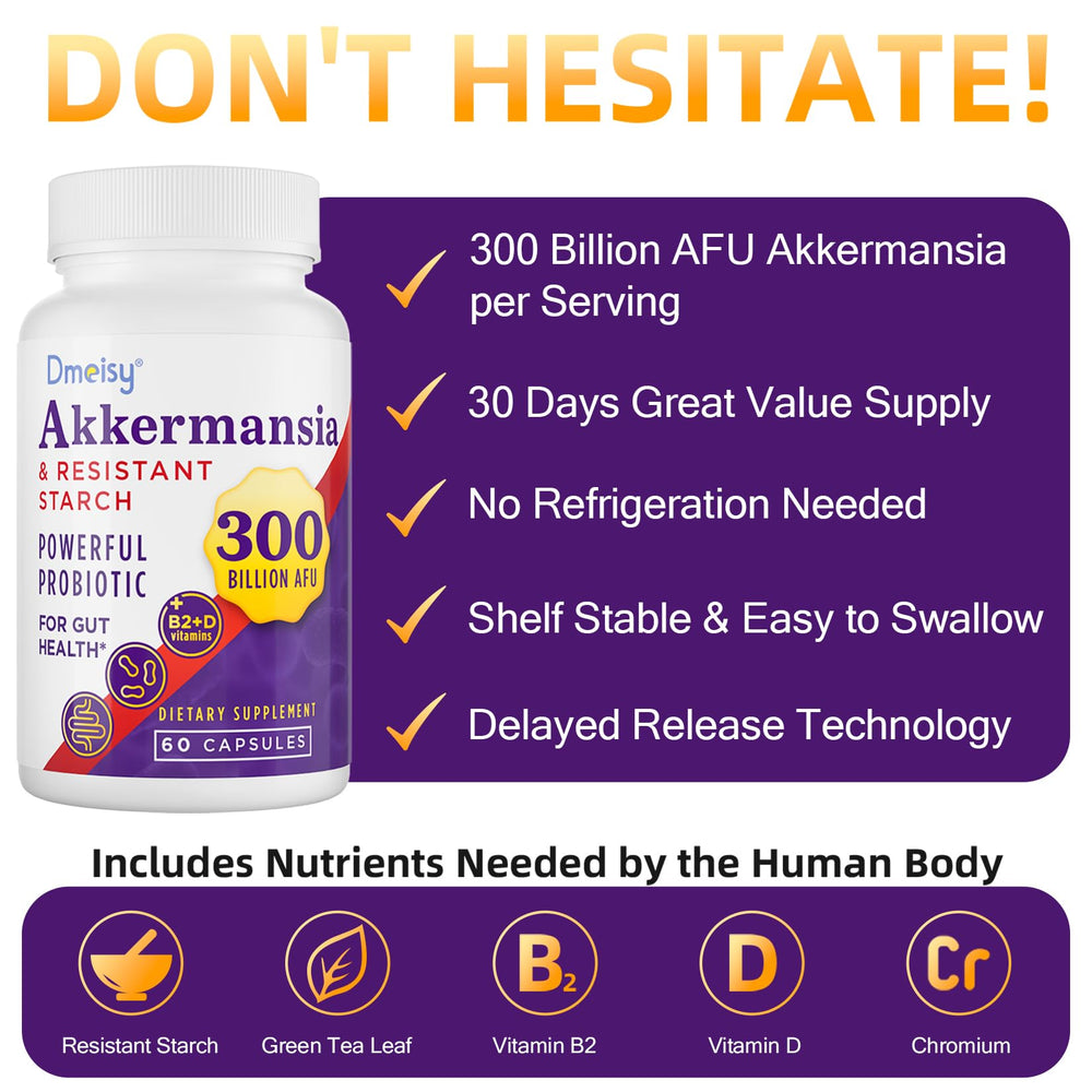 Dmeisy Akkermansia close-up capsule detail highlighting vegan gluten-free formula.