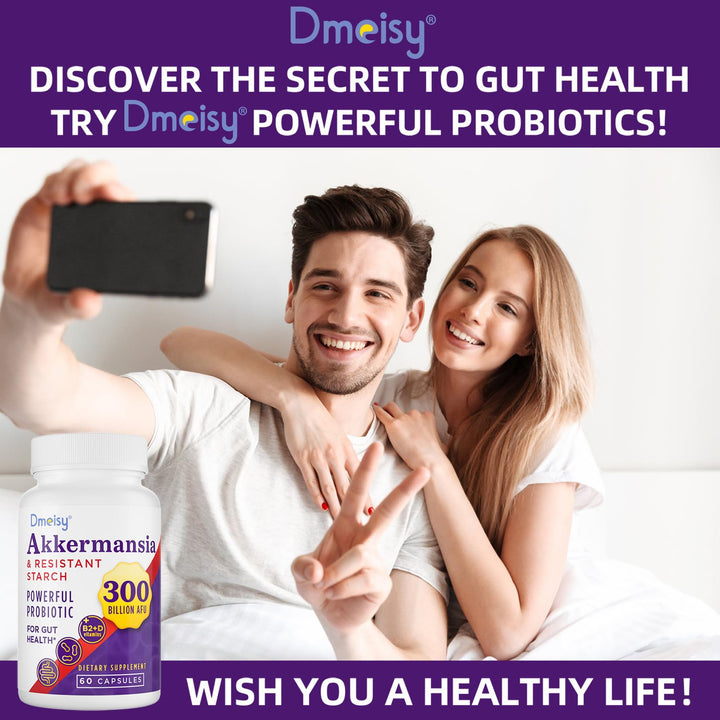 Dmeisy Akkermansia lifestyle shot suggesting daily gut wellness routine.