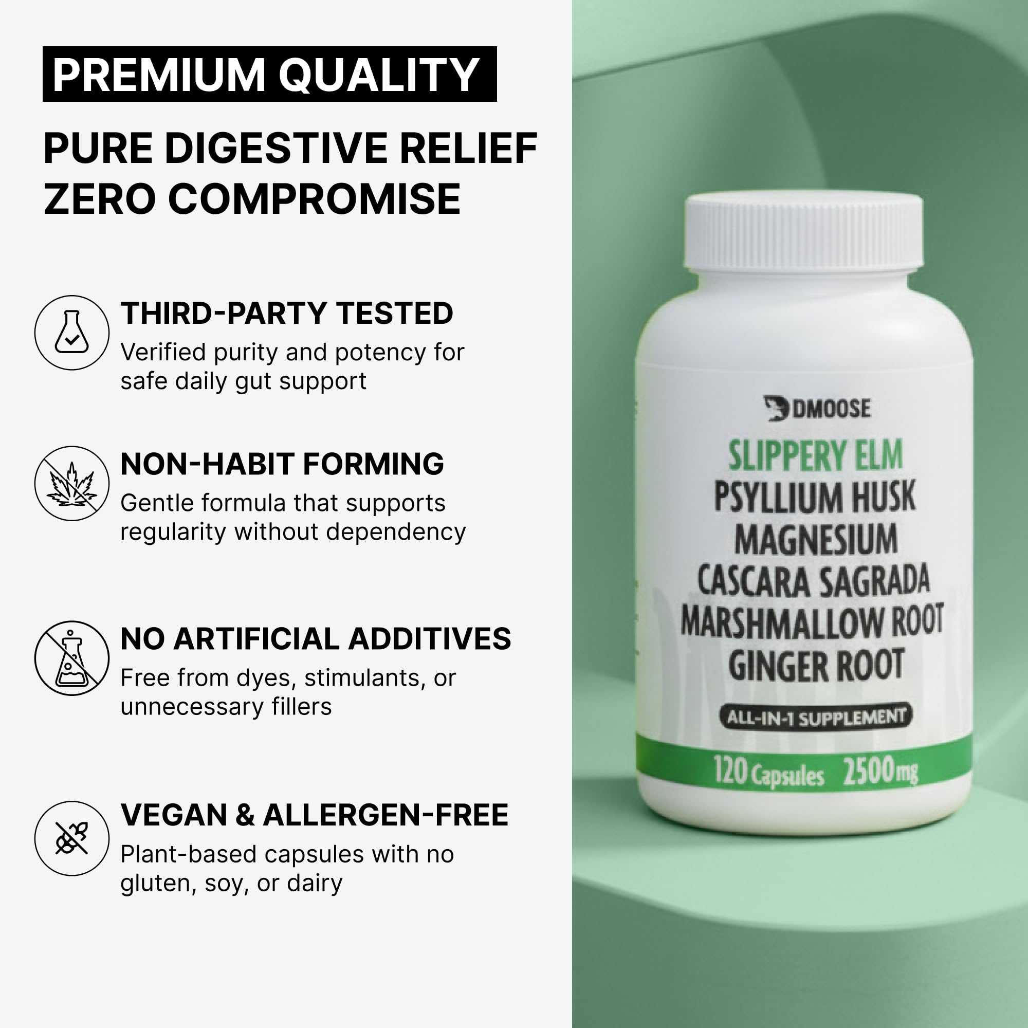 DMoose Fitness product label shows transparency and third-party testing.