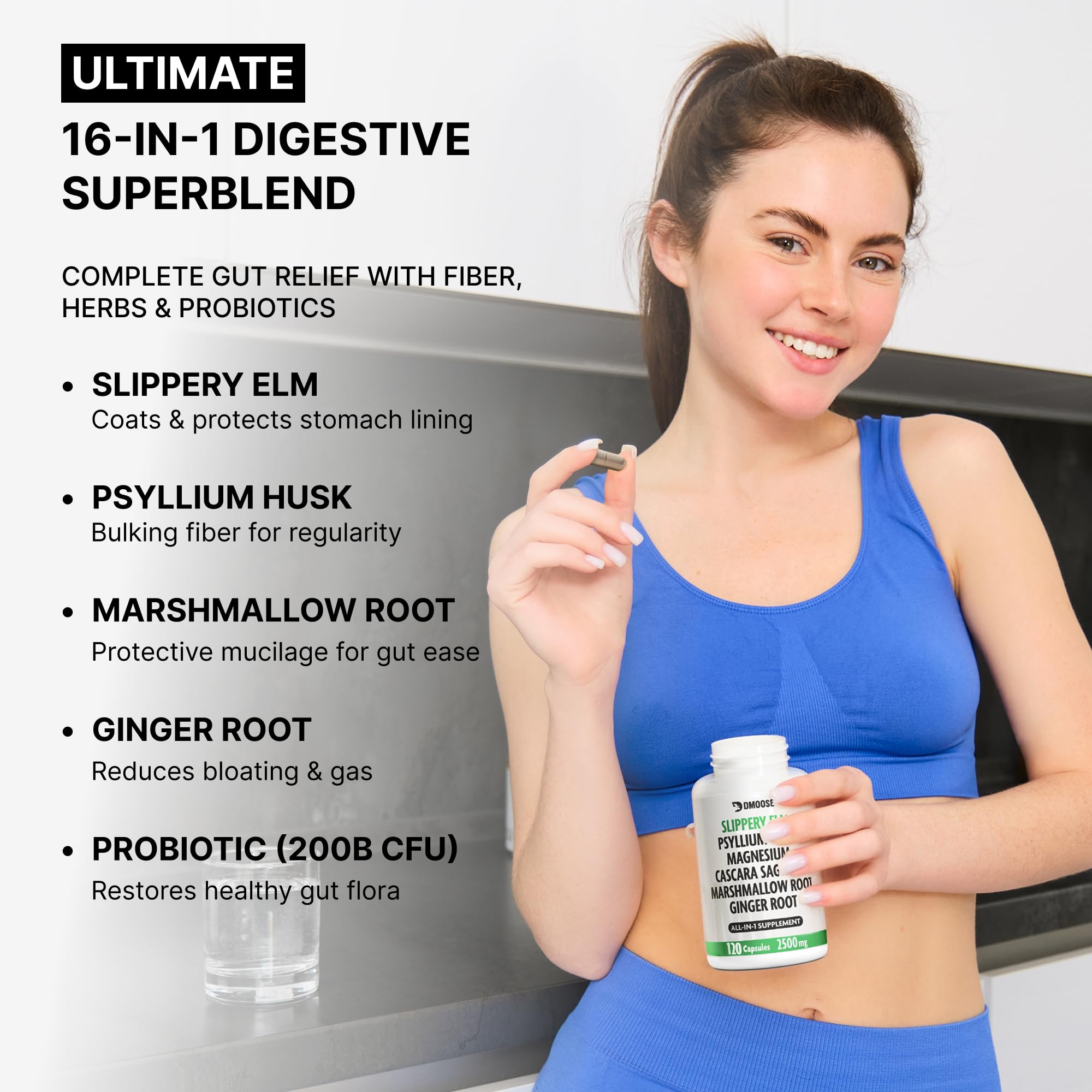 DMoose Fitness psyllium husk capsules supporting gentle regularity.