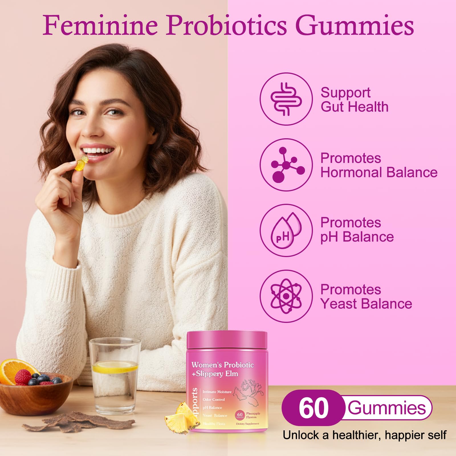 Dmtdnid gummy closeup with pineapple flavor for a tasty probiotic boost