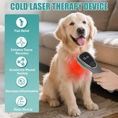 Pet owner using the stand for hands free treatment sessions.