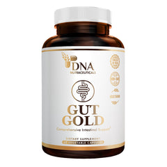 DNA Nutraceuticals GUT GOLD bottle close-up for daily digestive support.