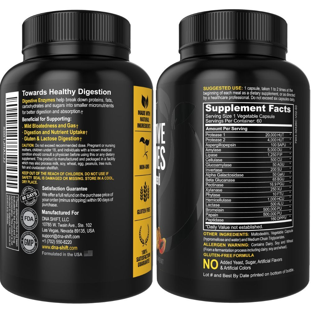 DNA SHIFT capsules closeup showing enzyme blend for digestion