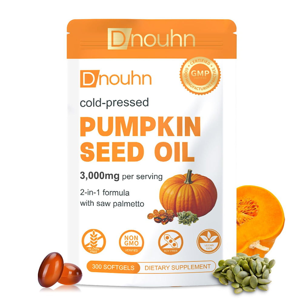 DNOUHN bottle with pumpkin seed oil softgels for daily wellness.