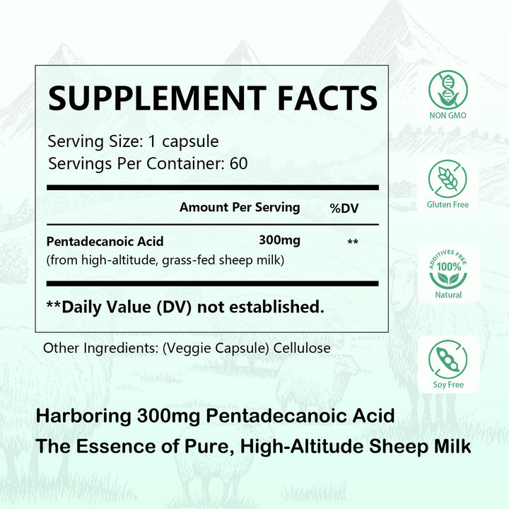 DNOUHN pentadecanoic acid capsules close-up showing pure, potent capsules