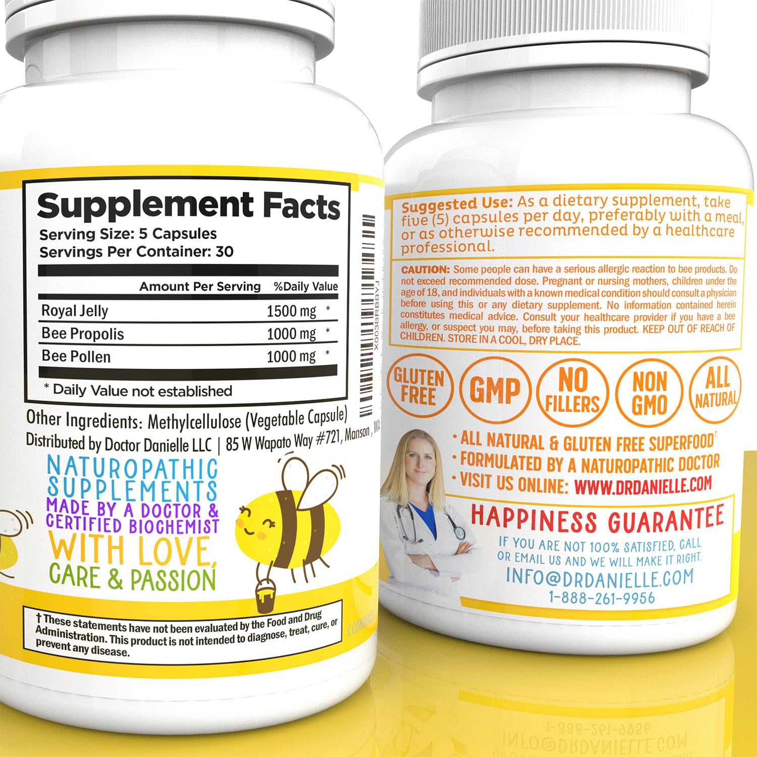 Dr. Danielle Bee Wise label close-up emphasizes purity and quality