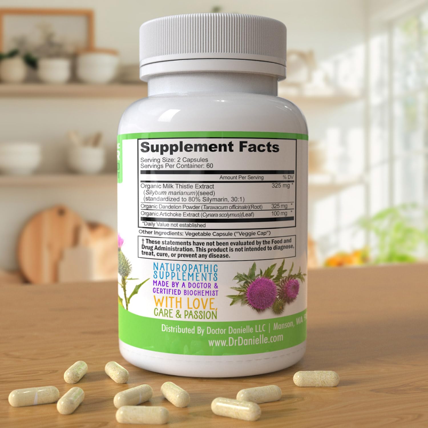 Doctor Danielle Bottle with cap on table, retail-ready presentation