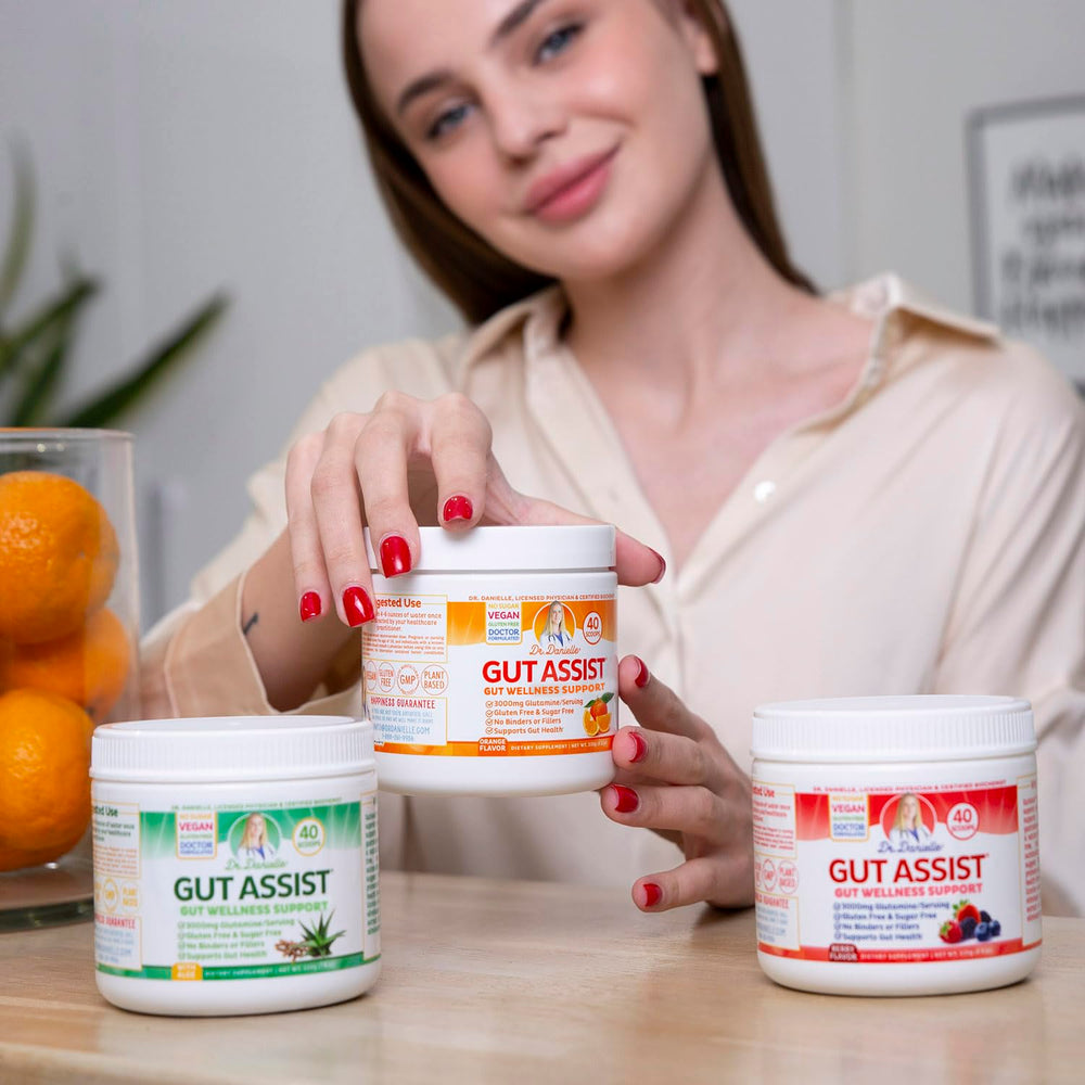 Doctor Danielle Gut Assist powder scoop showing serving size for comfort.