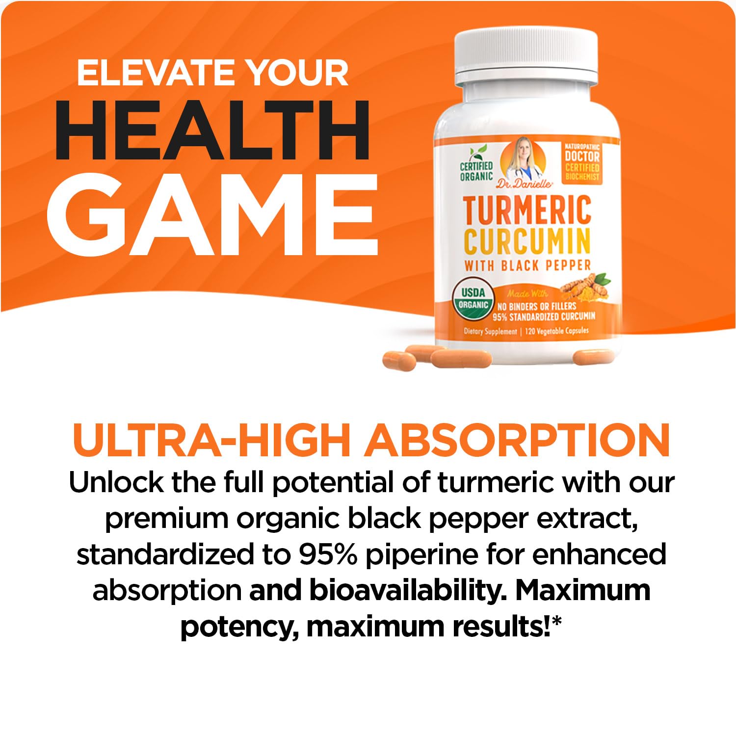 Doctor Danielle turmeric-curcumin capsules designed for easy daily use and potent intake