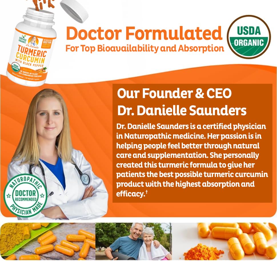Doctor Danielle vegan turmeric capsules packaging emphasizes pure, fillers-free formula
