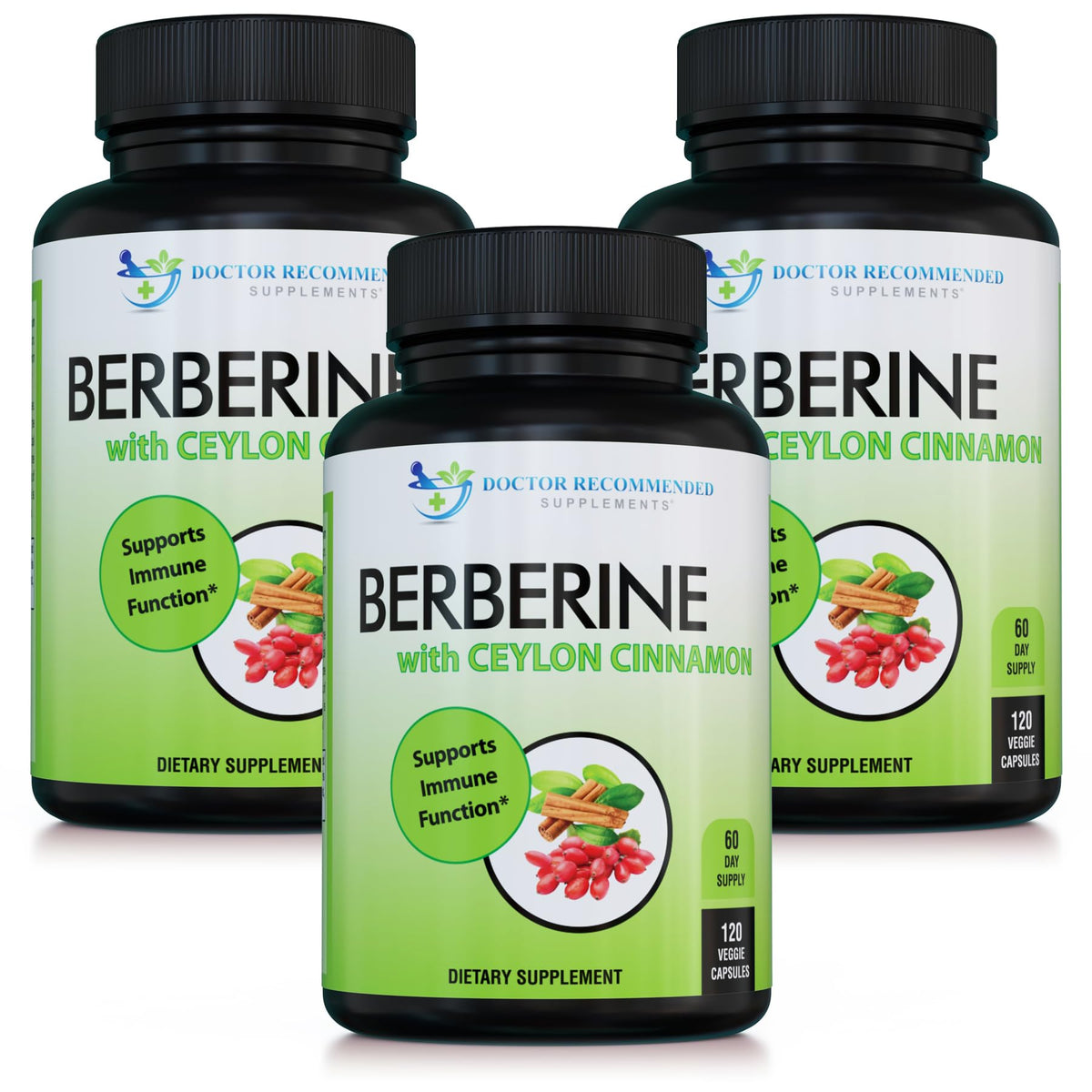 Doctor Recommended Supplements Berberine Cinnamon bottle front shows premium blend