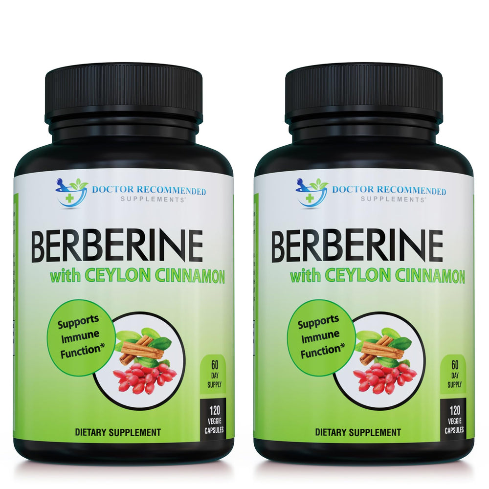 Doctor Recommended Supplements berberine-cinnamon bottle showing 60-day veggie capsule supply