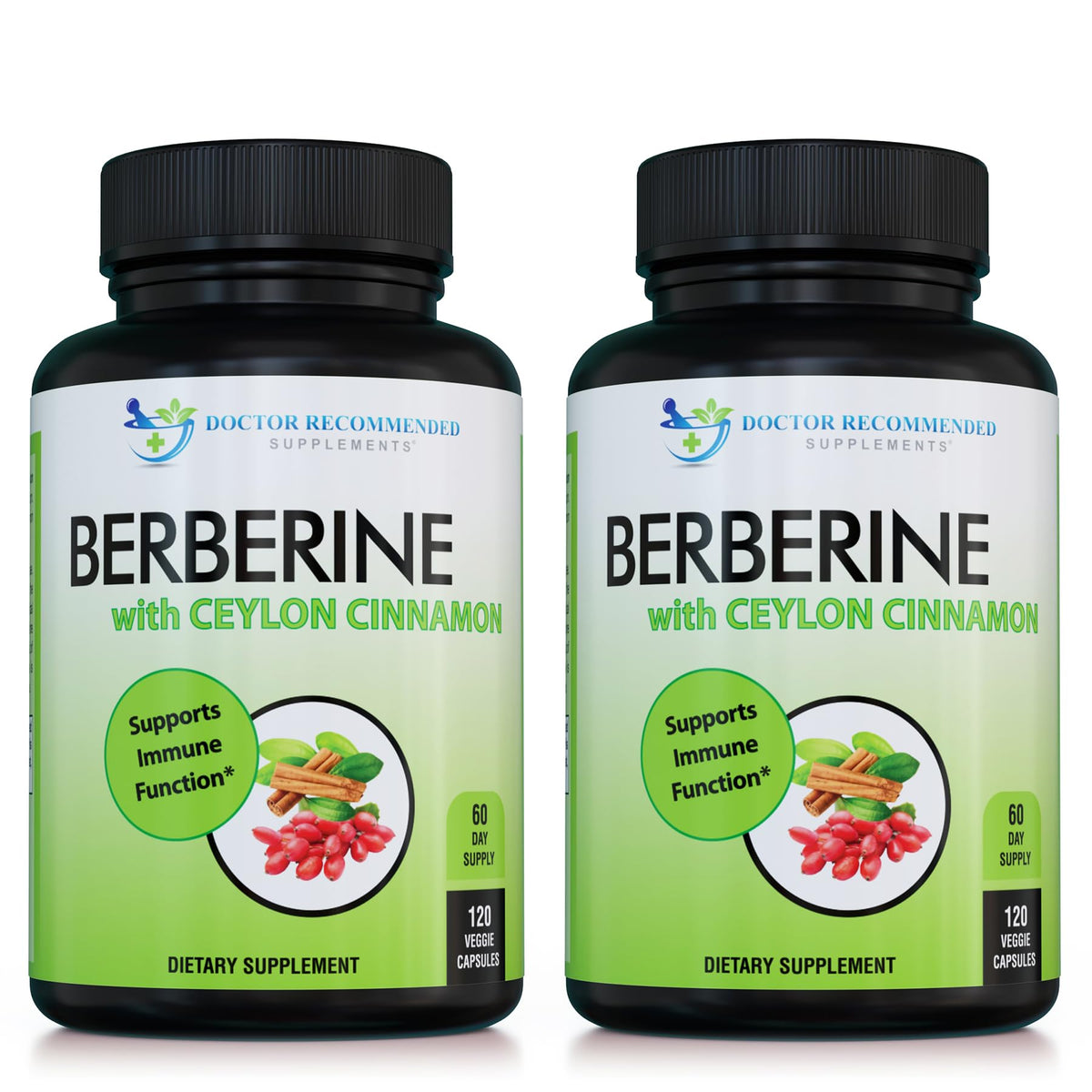 Doctor Recommended Supplements berberine-cinnamon bottle showing 60-day veggie capsule supply