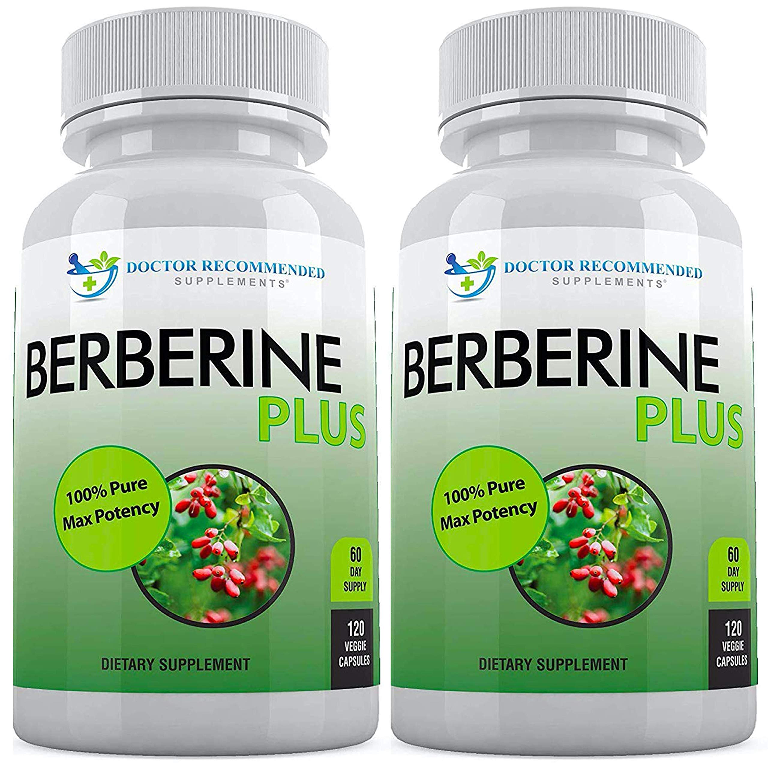 Doctor Recommended Supplements Berberine Plus bottle shows high-potency berberine per serving.