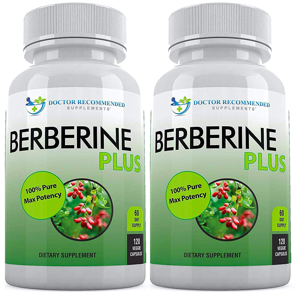 Doctor Recommended Supplements Berberine Plus bottle shows high-potency berberine per serving.