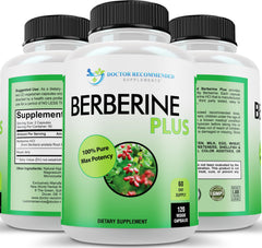 Doctor Recommended Supplements Berberine Plus bottle shows 1200 mg potency for daily use.