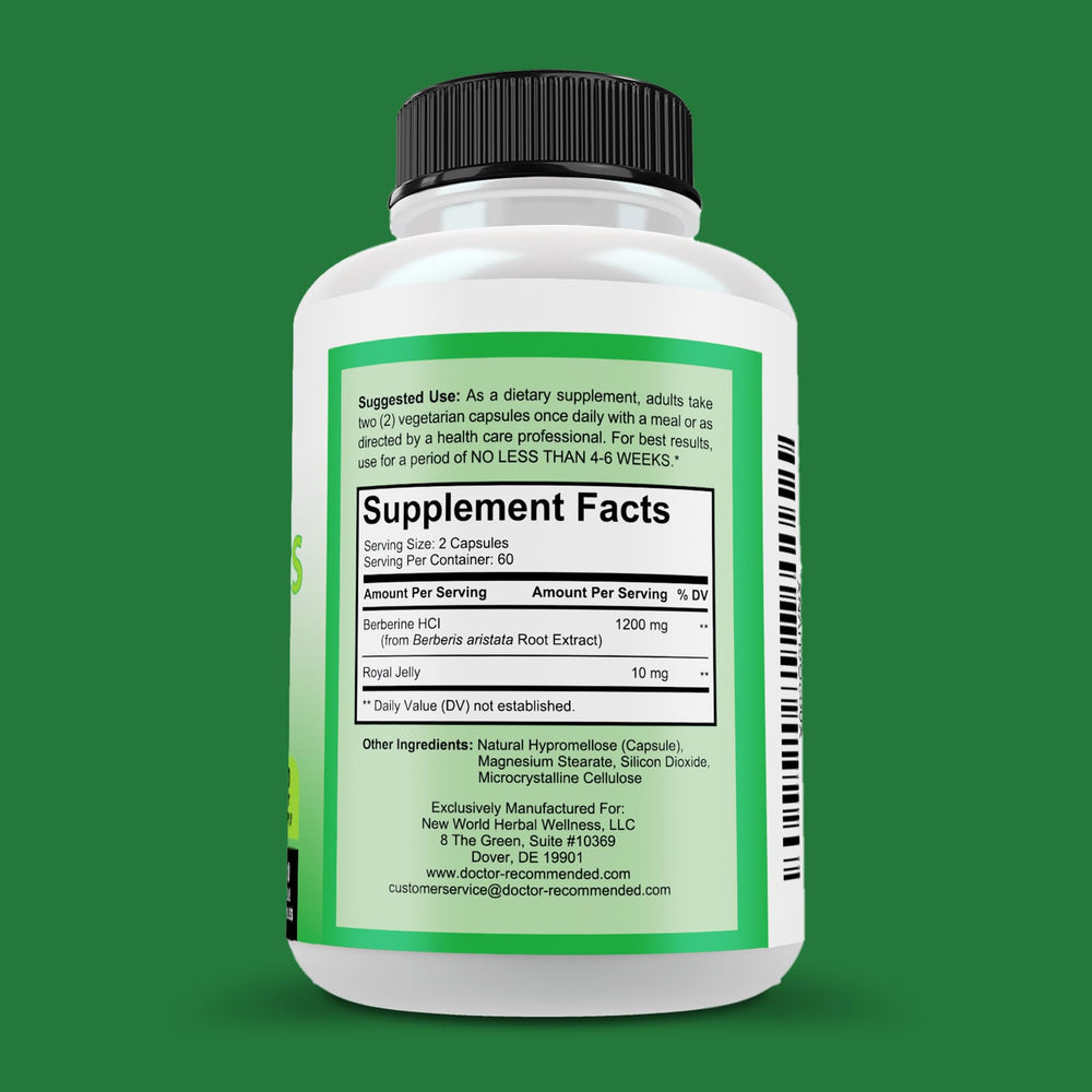 Berberine Plus capsules by Doctor Recommended Supplements offer a vegan, easy-to-swallow daily routine.