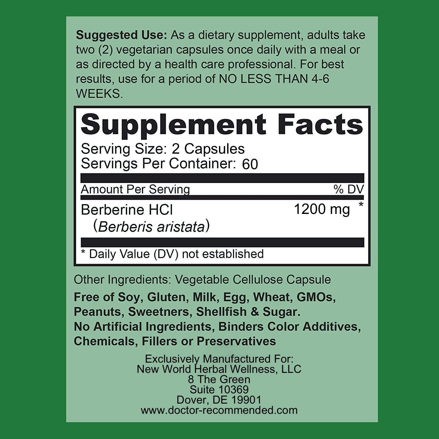 Doctor Recommended Supplements Berberine Plus capsules emphasize veggie capsule format and purity.