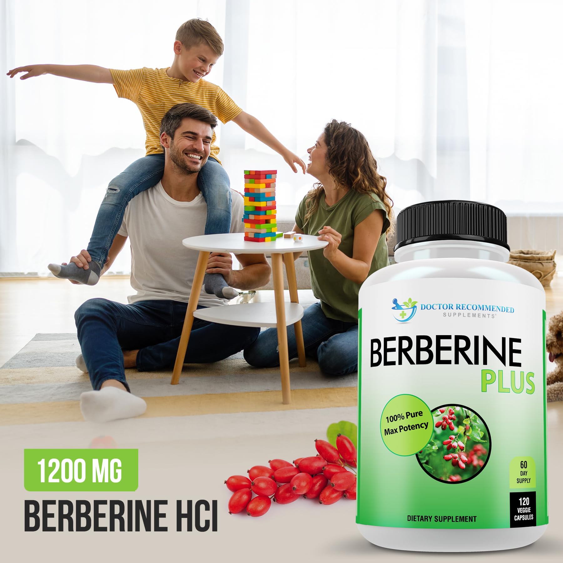 Close-up of Berberine Plus label highlighting single-ingredient Berberine HCl quality.