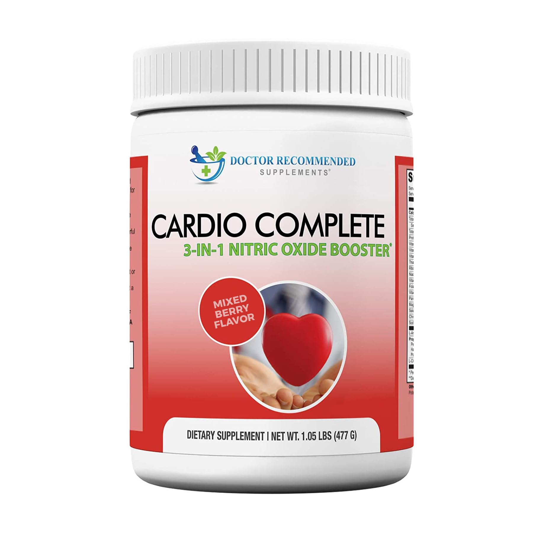 Cardio Complete bottle front with berry flavor offering nitric oxide support for workouts