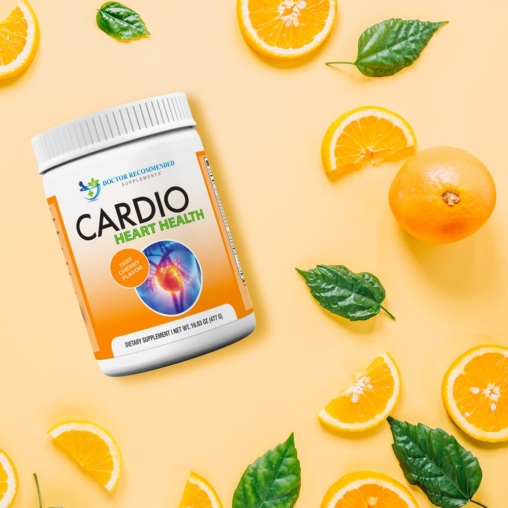 DOCTOR RECOMMENDED SUPPLEMENTS Cardio Heart Health bottle label close-up highlighting nutrient balance.