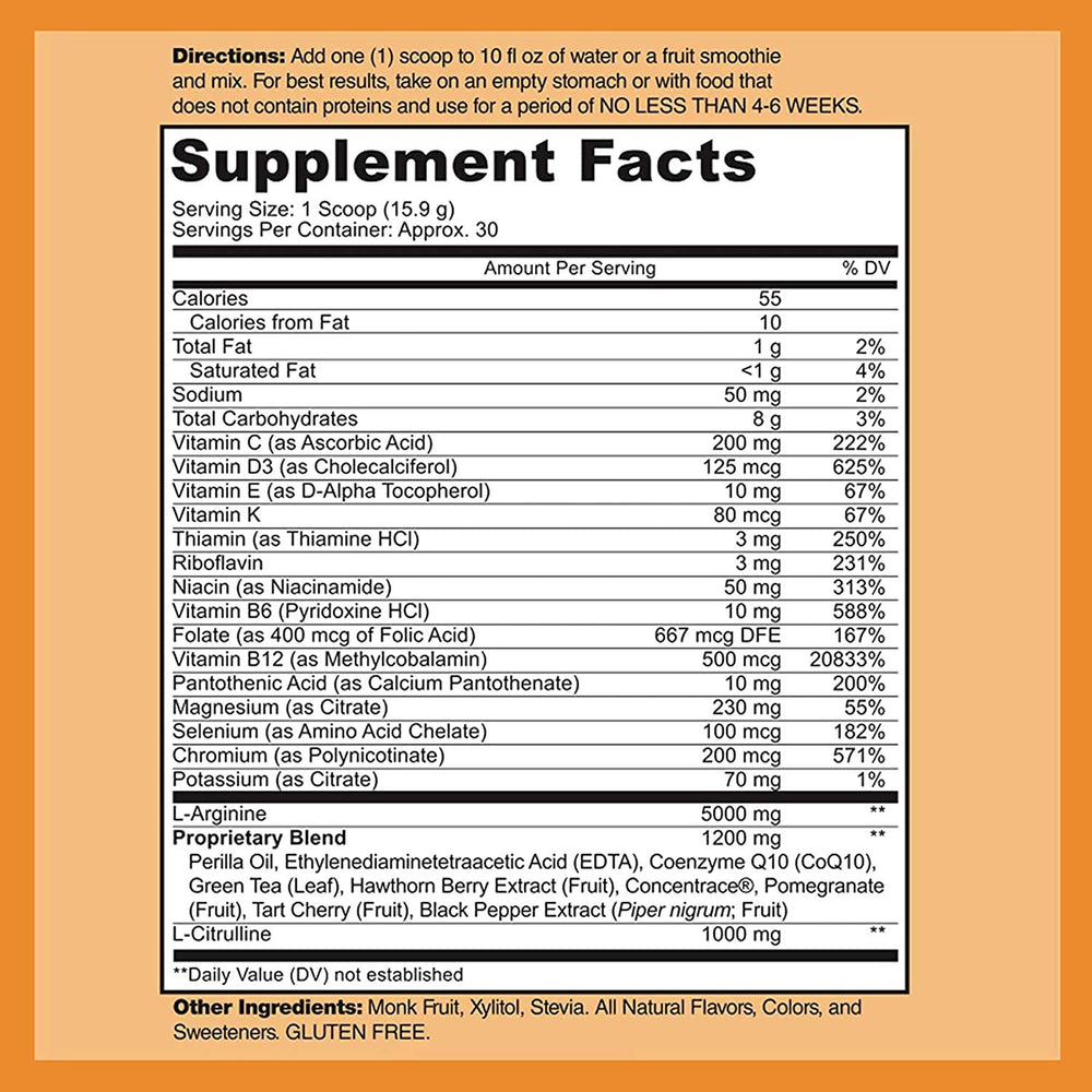 DOCTOR RECOMMENDED SUPPLEMENTS Cardio Heart Health powder scoop with tart cherry flavor for enjoyable daily use.