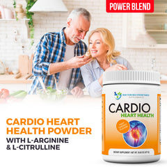 DOCTOR RECOMMENDED SUPPLEMENTS Cardio Heart Health powder tin on kitchen counter for daily wellness.