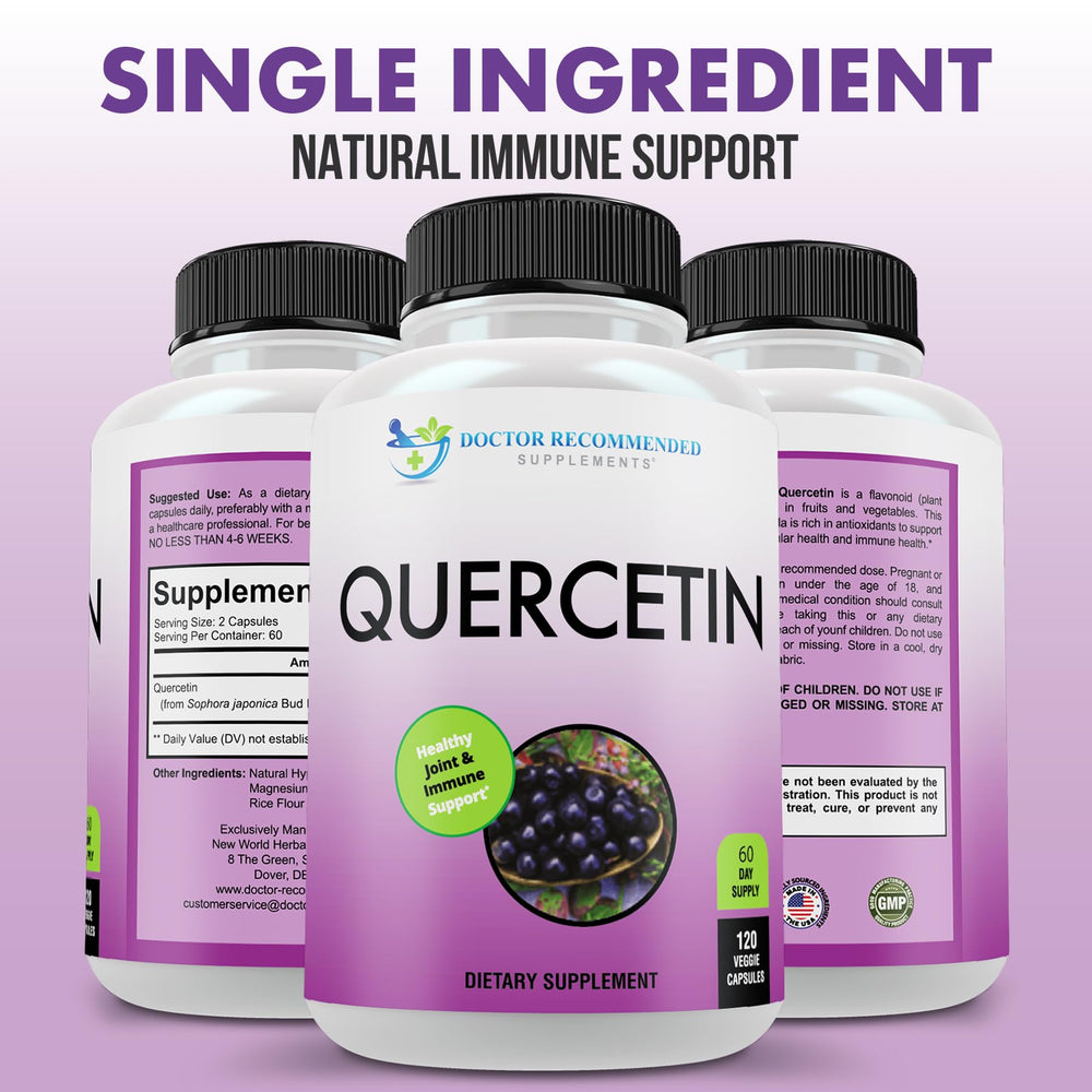 DOCTOR RECOMMENDED SUPPLEMENTS quercetin bottle shows Made in USA badge for trust