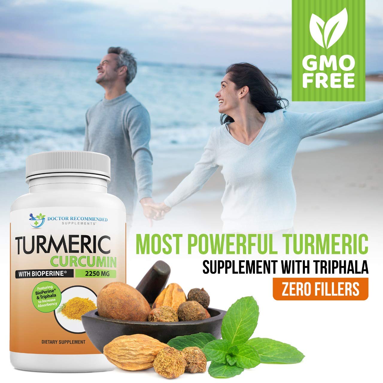 Premium packaging of Doctor Recommended Supplements turmeric-curcumin with organic design.