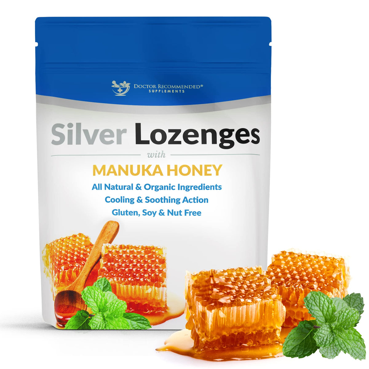 Doctor Recommended Supplements silver lozenges package shows all-natural immune support